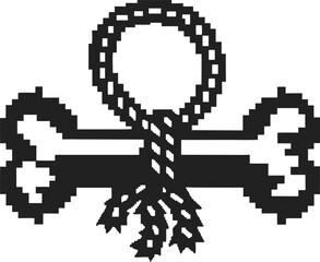 Fototapeta premium Pixel art skull and crossbones symbol with rope noose black and white retro danger, warning icon in vintage