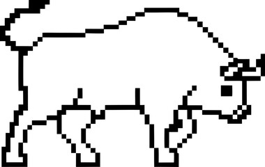 Fototapeta premium Pixel art bull illustration minimalist walking animal symbol, 8 bit retro digital wildlife, powerful energy icon, monochrome graphic