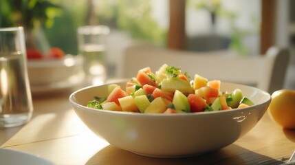 Refreshing fruit salad composition capturing a summery and healthy meal