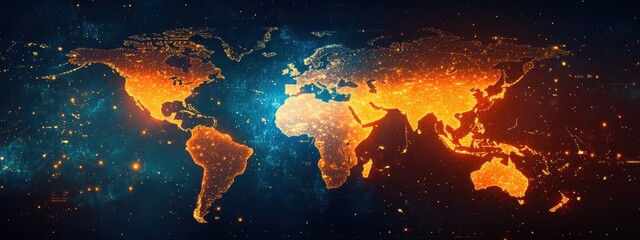 Global Economic Power Illuminated World Map Business Trade Connectivity Network