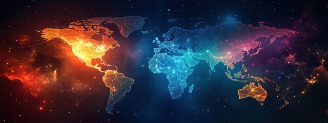Global Network Illuminated World Map Connectivity Technology Business