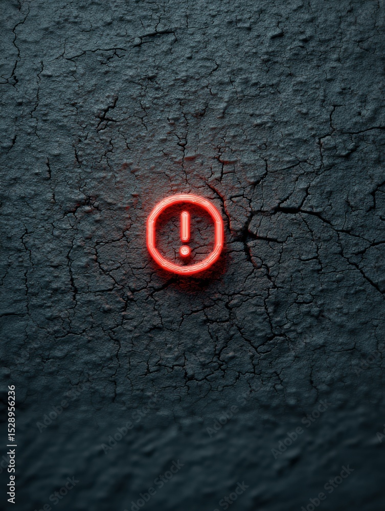 Poster floating cracked error icon above dark abstract texture with clean top zone presenting a stark contr
