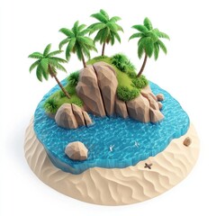 Island water trees ocean.