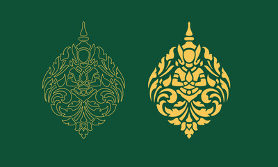 Khmer traditional ornament art. Drawing from Khmer painting on pagoda wooden pillar.