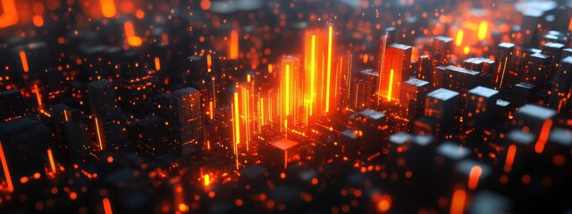 Glowing Cityscape Futuristic Data Analytics 3D Render Digital City Technology Network Innovation