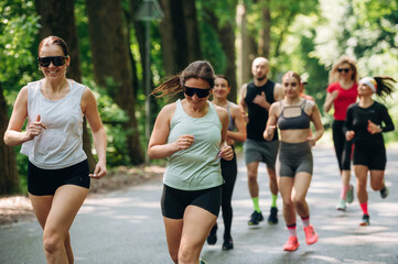 Obraz premium Activity, healthcare conception. Group of runners are together outdoors