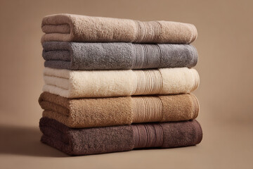 Stack of soft neutral colored bath towels