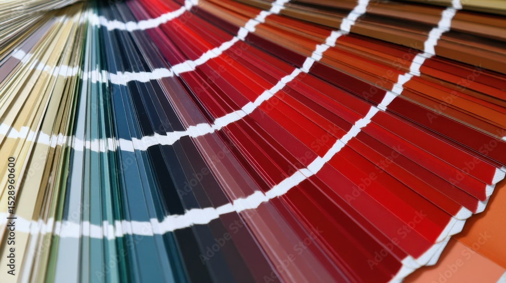 Poster semi-circular fan-shaped array of meticulously arranged color swatches showcasing a diverse spectrum