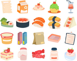 A versatile illustration set featuring Asian food and beverages, perfect for media, advertising, editorial, and digital design projects.