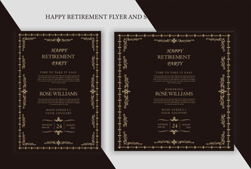 Set of retirement party invitation, square banner, instagram story and a4 poster, vector illustration Retirement Flyer Design Template. Retirement Party Invitation Layout, square banner, and a4 poster