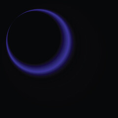 blue neon circle, moon shape, black background, wallpaper, vector illustration