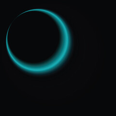 ferozi neon circle, moon shape, black background, wallpaper, vector illustration