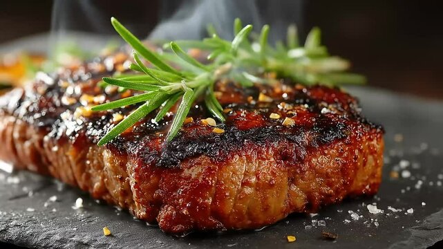 Juicy Grilled Steak with Rosemary, and Smoke.