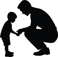Person crouching to tie child s shoe silhouette isolated on transparent background