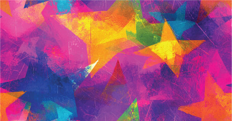 Impressionist, star pink orange, painted abstract, vector stars, opaque and translucent overlapping neon colors hypnagogic maximalism flat shading simplified painting background pattern backdrop 