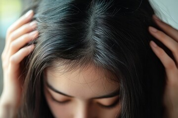 Fototapeta premium Close-up of a person checking clothing care labels before laundering., Generative AI
