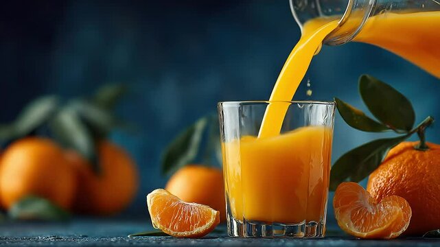Orange Juice Pour with Glass, and Citrus.