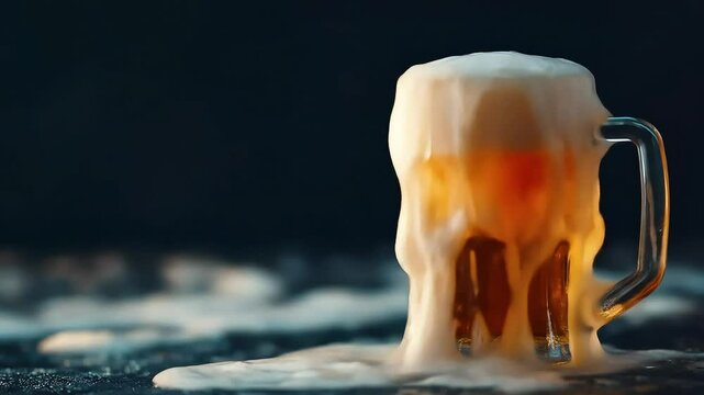 Overflowing Beer Mug with Dark Background.