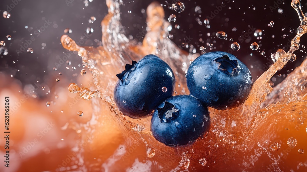Aufkleber an enticing image captures fresh blueberries plunging into water, creating dynamic splashes that hig