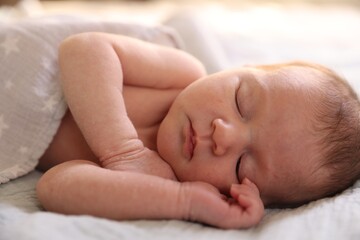 Bedtime. Cute little baby sleeping in bed indoors