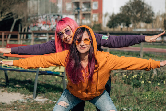 Beautiful women having fun in the street