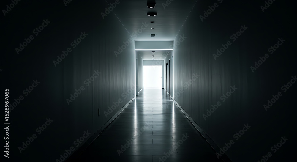 Poster light at the exit of the corridor in the building