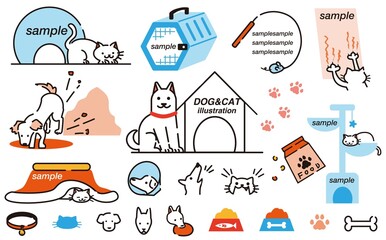 犬と猫のかわいいシンプルイラスト素材セット