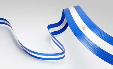 3d Flag Of Nicaragua 3d Shiny Waving Nicaragua Ribbon Flag On White Background 3d Illustration