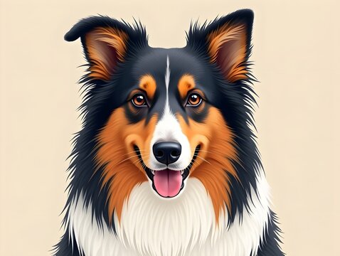 Collie Dog Portrait, Artistic Illustration