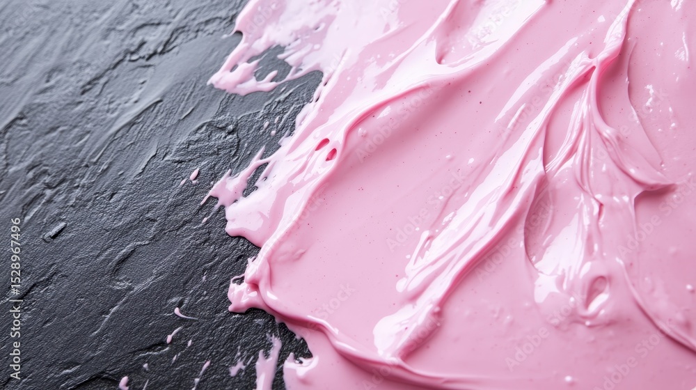 Aufkleber this striking image showcases pink paint artfully smeared on a textured black surface, creating a dr