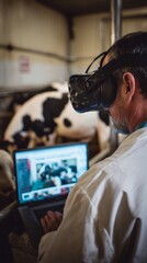 Veterinarian using vr technology for remote animal health exploration
