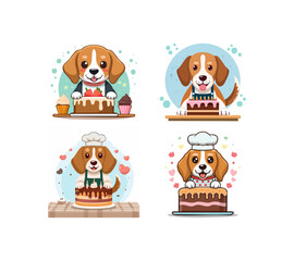 Cute Beagle baking a cake