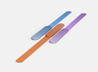 Colorful abstract bars with textured ribbons, creating a sleek and stylish look. 3D Illustration