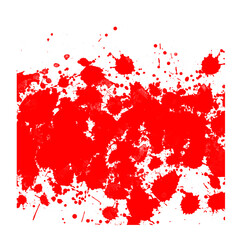 Dense red splatter paint drops isolated on white