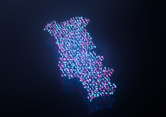 Illuminated Portugal Digital Data Map Pink And Blue Neon Glowing Particles 3D Illustration