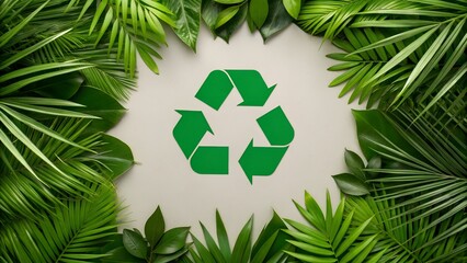 3D illustration of green recycling symbol with plants