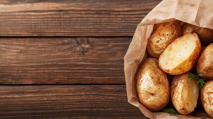 A collection of freshly harvested potatoes presented in a rustic basket, symbolizing wholesome produce and the essence of home-cooked meals, perfect for culinary and agricultural themes.