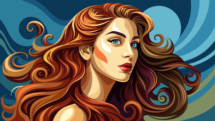 Beautiful woman in profile with long and shiny wavy hair . Beauty model girl with curly hairstyle . Very beautiful White background