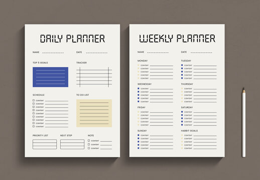 Daily and Weekly Planner Template Productivity Organizer