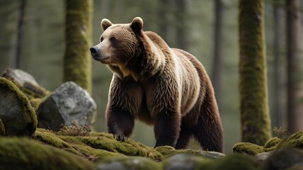 Standing Grizzly Bear in Forest