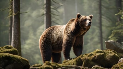 Standing Grizzly Bear in Forest