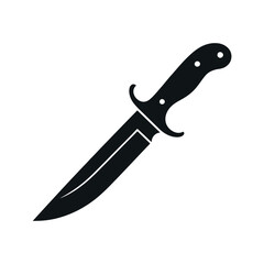 Black Silhouette of a Hunting Knife with a Guard on a White Background in a Vector Style