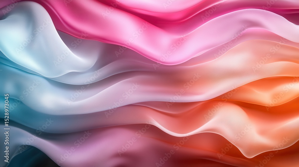 Aufkleber this image features flowing silk fabric in a gradient of pastel colors, creating an elegant and soft