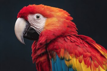Obraz premium Majestic macaw displaying vivid plumage in a proud stance against a minimal backdrop – commercial concept image