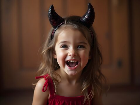 Cute girl in devil horns for Halloween