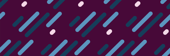 Abstract geometric pattern featuring diagonal, rounded lines in shades of blue and teal against a deep burgundy background.  Scattered pale pink dots add visual interest.