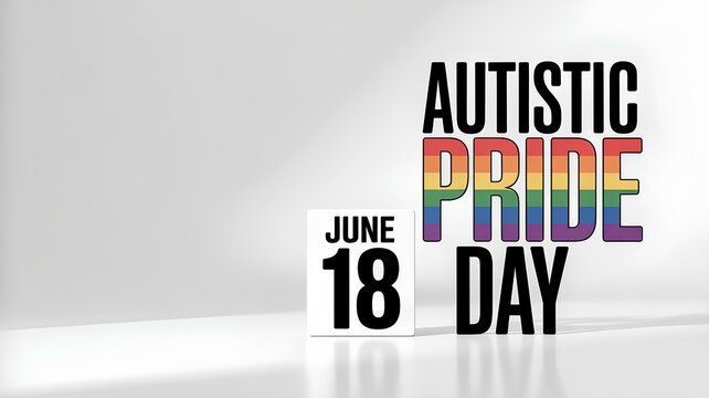 Autistic Pride Day, June 18. Banner, 3D design with rainbow text and date on the calendar on a light background - Powered by Adobe