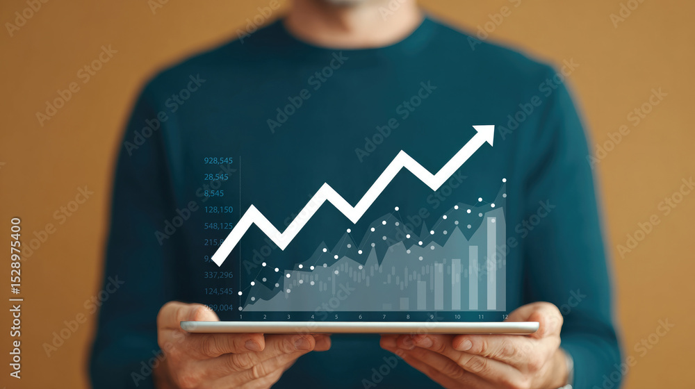 Poster analyzing business growth trends through data visualization office environment digital content profe