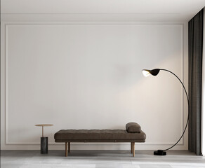 Mid century modern home and living  with luxury day bed decor mockup on white pattern wall background. 3d rendering