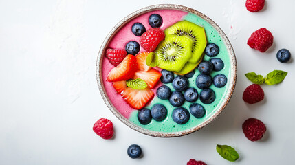 Colorful Smoothie Bowl Topped with Fresh Berries, Kiwi, and Strawberries